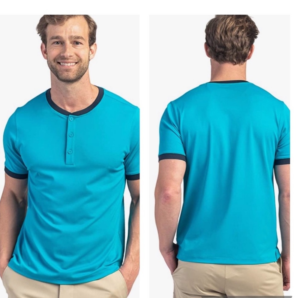 Rhone Henley Ringer Tee Performance Short Sleeve Active Shirt Teal